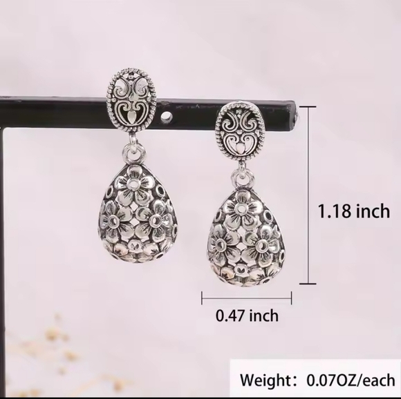 Earrings Silver Floral Women's Dangle New f31 - Picture 4 of 4